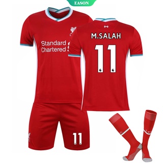 เสื้อกีฬาแขนสั้น ลายทีมชาติฟุตบอล Liverpool พร้อมถุงเท้า สําหรับเด็ก และผู้ใหญ่ 2021 11 ซาลาห์เลขที่. แผงคอ 10 แผง สําหรับเด็ก และผู้ใหญ่