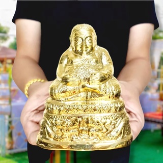 พระสังกัจจายน์มหาลาภ ประทับนั่งบนดอกบัวมังกรคู่ เนื้อทองเหลืองชุบผิว(หน้าตัก3นิ้ว สูง15ซม.)ปลุกเสกเสาร์ 5 C