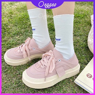 Oeggeo shop รองเท้ากีฬาลําลอง ส้นแบน สีชมพู สําหรับผู้หญิง