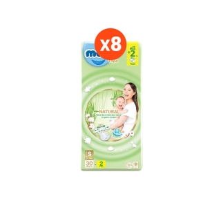 Molfix ผ้าอ้อมสำเร็จรูปแบบเทปโมลฟิกซ์ เนเชอรัล เทป S 30+2 ชิ้น x8 (ยกลัง)