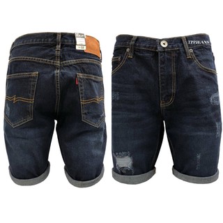 MICRO Shorts Denim กางเกงขาสั้นชายสีดาร์คบลู ฟอกแต่งขาด เป้าซิป งานตัดเย็บอย่างดี Size 28-36 รับชำระปลายทางครับ