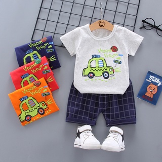 [Baby boy clothes] ชุดเด็กชายแขนสั้น 0-4 ขวบ เด็กทารก เด็กชาย ลายรถการ์ตูน แขนสั้น + กางเกงขาสั้น ชุด 2 ชิ้น