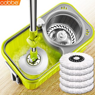 Cobbe ถังปั่นถูพื้น Spin mop ชุดไม้ถูพื้น ไม้ถูพื้น ชุดถังปั่นม๊อบ ถังปั่น2ระบบ ชุดถังปั่นสแตนเลส ผ้าม็อบไมโครไฟเบอร์