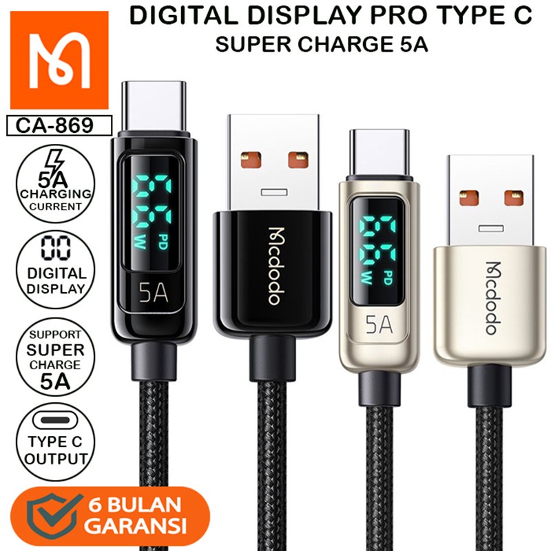 MCDODO CA-869 DIGITAL DISPLAY PRO USB TYPE C สายชาร์จ TURBO CHARGE 5A XIAOMI SAMSUNG VIVO