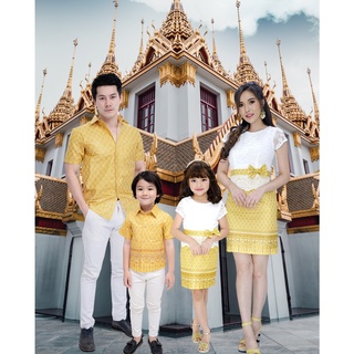 ชุดทำบุญ Tham-boon Set ชุดไทยประยุกต์ ชุดแม่ลูก ชุดครอบครัว ชุดไทย เดรสแม่ลูก เดรสชุดไทย ชุดไปวัด