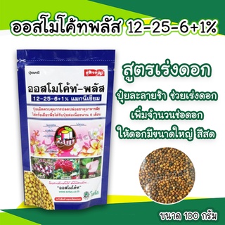 ออสโมโค้ทพลัส (Osmocote-plus) สูตร 12-25-6+1% 100 กรัม magnesium ปุ๋ยละลายช้า บำรุงดอก สูตร 6 เดือน