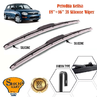 Perodua Kelisa ที่ปัดน้ําฝน 3 ส่วน Mugen ที่ปัดน้ําฝน ซิลิโคนนุ่ม ไฮบริด ที่ปัดน้ําฝน ไร้กระดูก กระจกรถยนต์ ที่ปัดน้ําฝน 18 "+ 16"