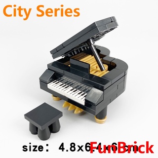 [Funbrick] Grand Piano Minifigures ตัวต่อที่มีชื่อเสียง Moc โมเดลเฟอร์นิเจอร์ซิตี้ขนาดมินิของเล่นสําหรับเด็ก