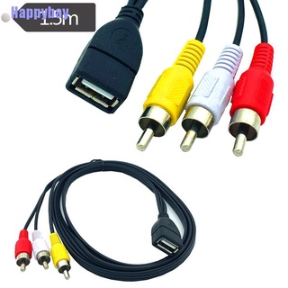 (Happybay) สายเคเบิ้ลวิดีโอ Usb 2.0 Female To 3 Rca Male Video A / V 5 ฟุต / 1.5 เมตร