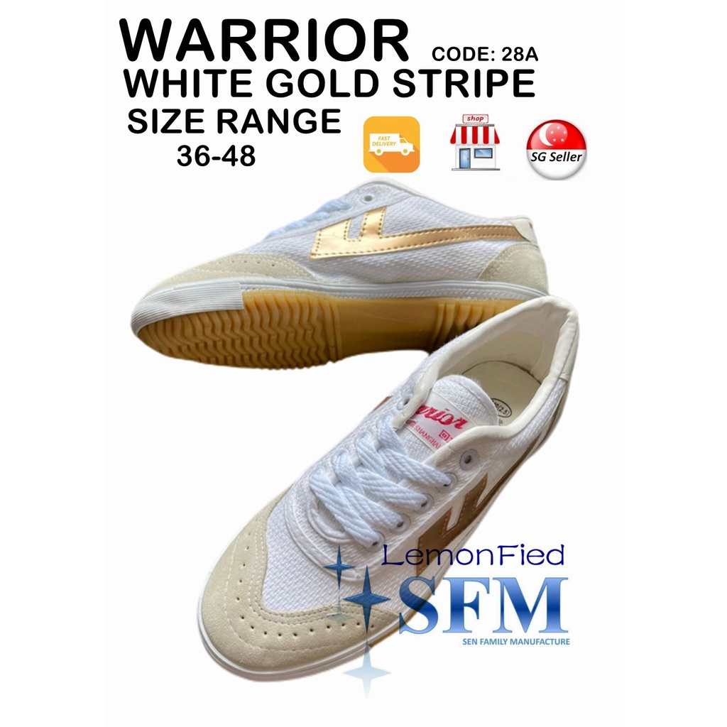 Warrior School รองเท้า Gold Stripe 28A 27A Mens Lady เด็กรองเท้าผ้าใบผ้าใบสีขาวในร่มกลางแจ้งกีฬาแบดม