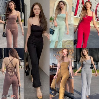 สอบถามสต้อกก่อนโอน จั้มสุทสายเดี่ยวไขว้หลังขายาว สีดำ จั๊มสูท เซ็กซี่ๆ สีน้ำตาล แดง เขียว เทา ดำ TW13649 N3276 CL4442