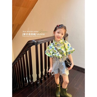 ❀Qinzi เสือดาว❀พร้อมส่ง เสื้อเชิ้ตแขนสั้น ลายจุด สไตล์ตะวันตก แฟชั่นฤดูร้อน สําหรับเด็กผู้หญิง 2022