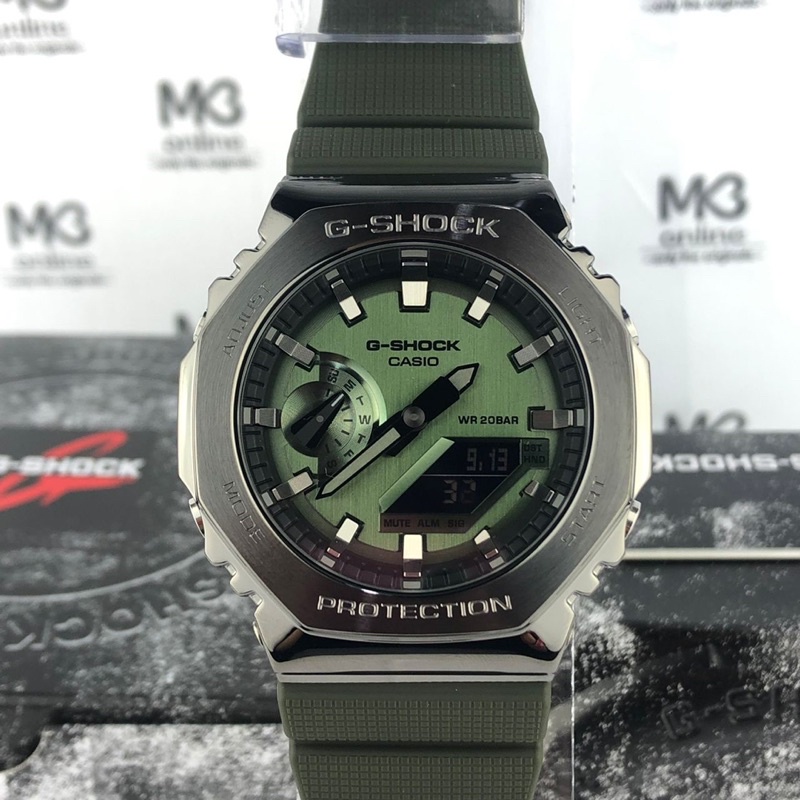 G//shock GM-2100 โลหะแปดเหลี่ยม Bezel Digital-Analog GM-2100-1 GM-2100B-3 กีฬานาฬิกาเรซิ่นสายนาฬิกา 