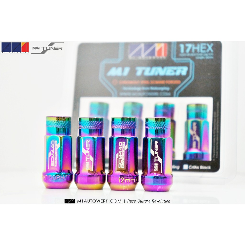 น๊อตล้อ โครโมลี่ M1 AUTOWERK รุ่น M1TUNER เคลือบไทเทเนี่ยมแท้ สี ดำ/ รุ้ง / ทองไหม้ แพ็คเดี่ยว (4 ตัว)