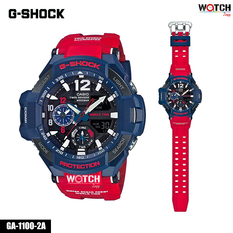 Casio G-shock Gravity นาฬิกาข้อมือผู้ชาย สีแดง/น้ำเงิน สายเรซิ่น รุ่น GA-1100-2A (CMG)