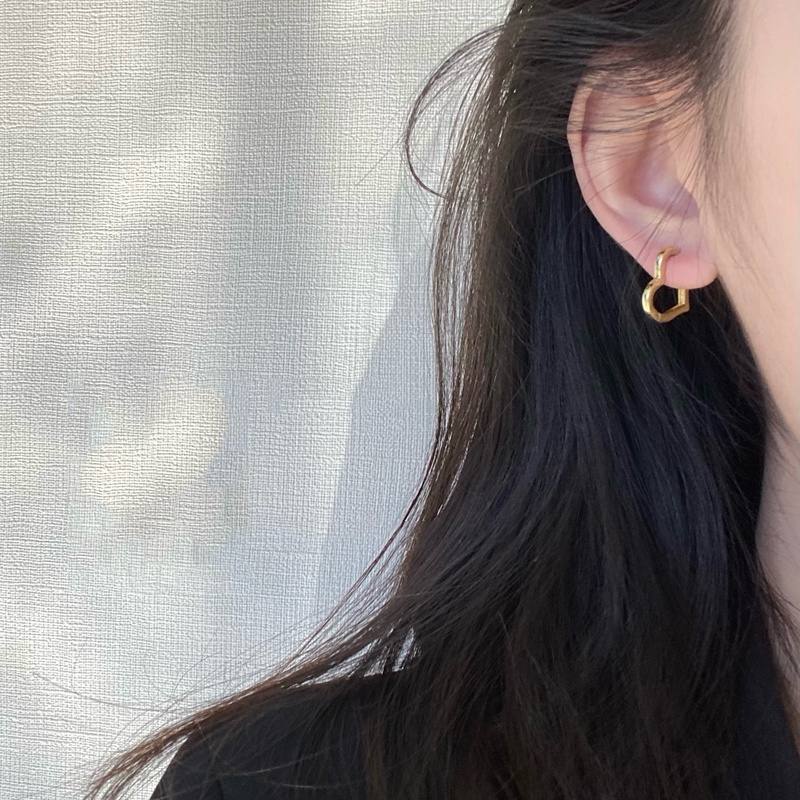 Roselife ต่างหูห่วง ชุบเงิน S925 รูปหัวใจ ป้องกันอาการแพ้ สไตล์เกาหลี เครื่องประดับแฟชั่น สําหรับผู้หญิง 1 คู่