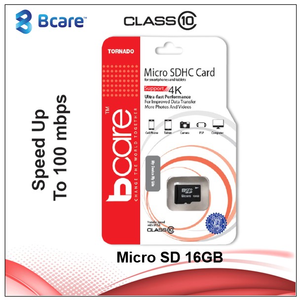 Bcare Micro SD Class 10 100MBPS - 16Gb - ไม่มีอะแดปเตอร์