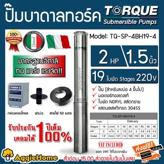 TORQUE ปั๊มบาดาล รุ่น TQ-SP-4BH19-4 (220V.) 11/2 นิ้ว 2HP 19ใบ (สายไฟ 3x2.5+ฝาบ่อ1.5นิ้ว+กล่องคอนโทรล) บาดาล