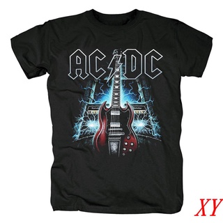 เสื้อยืดคอกลม แขนสั้น ผ้าฝ้าย พิมพ์ลายกีตาร์ร็อค Xy Acdc สําหรับผู้ชาย