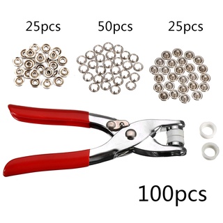 100pcs 9.5mm Metal Prong Snap Buttons Fasteners Press Studs Baby Romper Buckle +1pc Plier