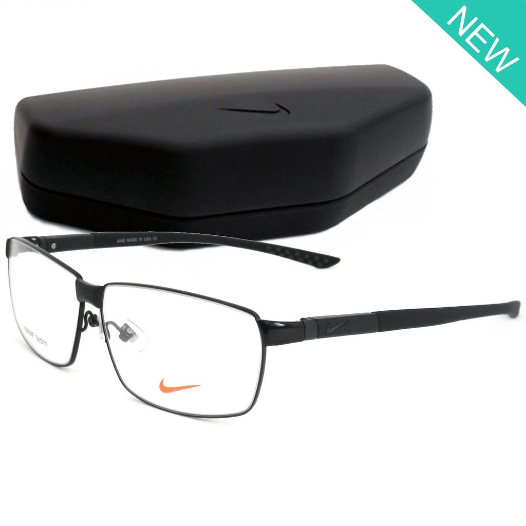 Nike Fashion แว่นตา รุ่น 7606 C-10 สีดำเคลือบเงา กรอบเต็ม ขาข้อต่อ วัสดุ สแตนเลส สตีล กรอบแว่นตา Eye