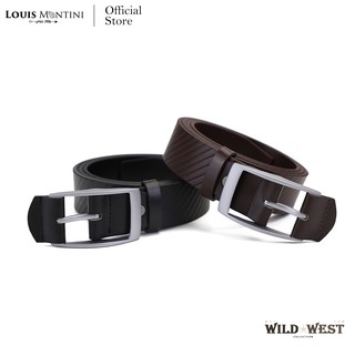 Louis Montini เข็มขัดหนังวัวแท้ พิมพ์ลายขวาง Wild n West Collection เข็มขัดผู้ชาย หนังแท้ Men Belt MGN175