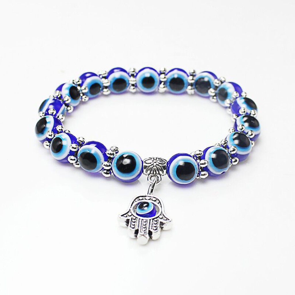 ARIN Blue Evil Eye Beads Stretch Bracelets Fatima Hand Pendant Hamas Jewelry