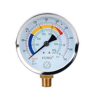 SUMO  เกจ์วัดแรงดัน Pressure Gauge แบบแห้ง หน้าปัด 4" (100 มม.) ออกล่าง เกลียว 3/8" ใช้ได้ทั้งระบบลมและน้ำ  1-250 บาร์