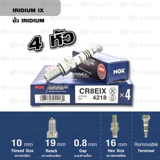 NGK หัวเทียนขั้ว Iridium CR8EIX 4 หัว หัว ใช้สำหรับรถยนต์มอเตอร์ไซค์บิ๊กไบค์ และเวสป้า Made in Japan#412