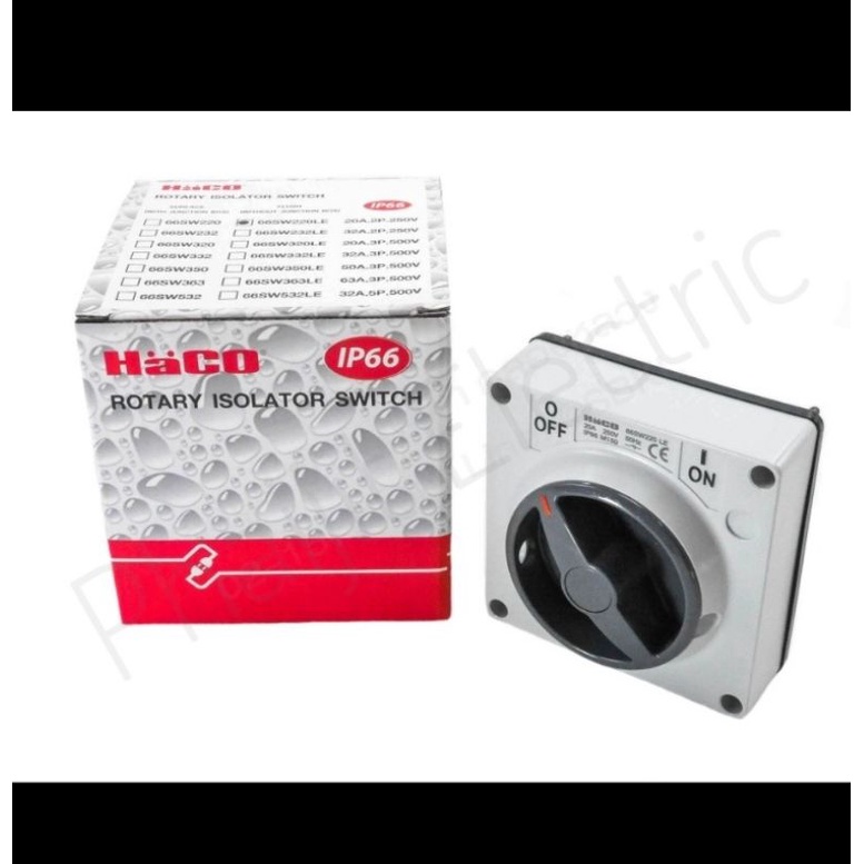 Haco 66SW332/2LE สวิตช์หมุนทางเดียวแบบฝัง(ไม่รวมกล่อง) 32A 3P 500V Conductor 4-25mm² 66SW332/2LE Rot