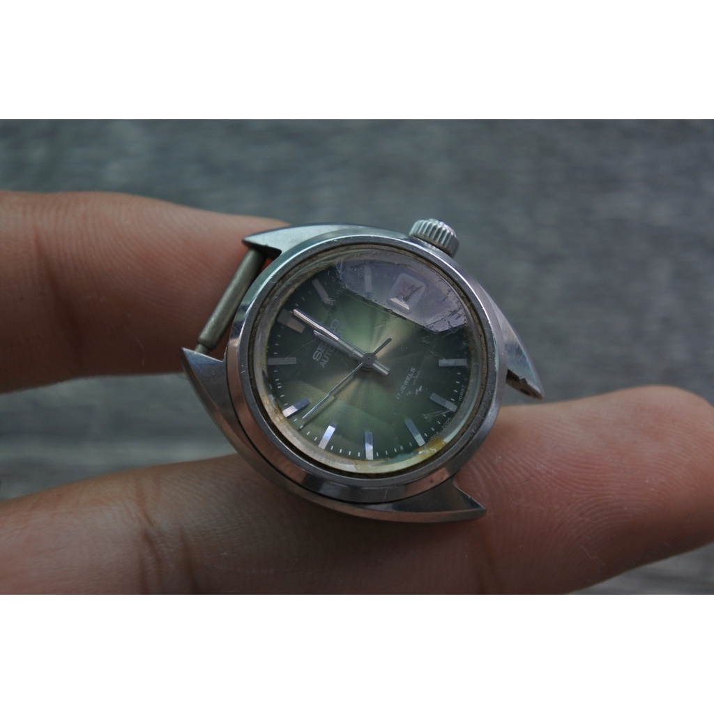 นาฬิกา Vintage มือสองญี่ปุ่น Seiko  ระบบ Automatic 21jewels Green Dial กระจกเหลี่ยม หน้าปัด 25mm สภาพดี