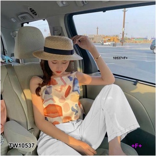 👗Pfashion [ส่งไว!!🚛] P10537 Set เสื้อสายผูกปมลายหินอ่อน + กางเกงขายาวSet Marble knotted shirt + pants