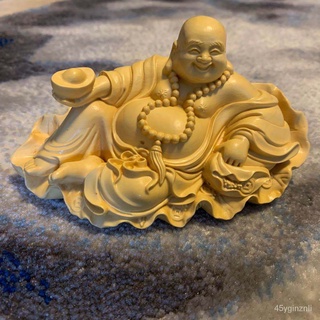 ไม้ป็อปลาร์แกะสลักใบบัว Yuanbao Laughing Buddha Maitreya Buddha Buddha Craft Jewelry Wenwan Home Car Decoration K712