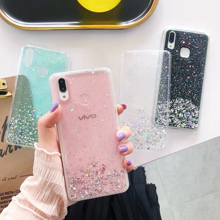 เคสโทรศัพท์ TPU แบบนิ่ม ประดับเลื่อมกลิตเตอร์ สีใส สําหรับ Vivo Y67 V5 Y66 Y75 V7 Y79 Y85 V9 V11i Y9