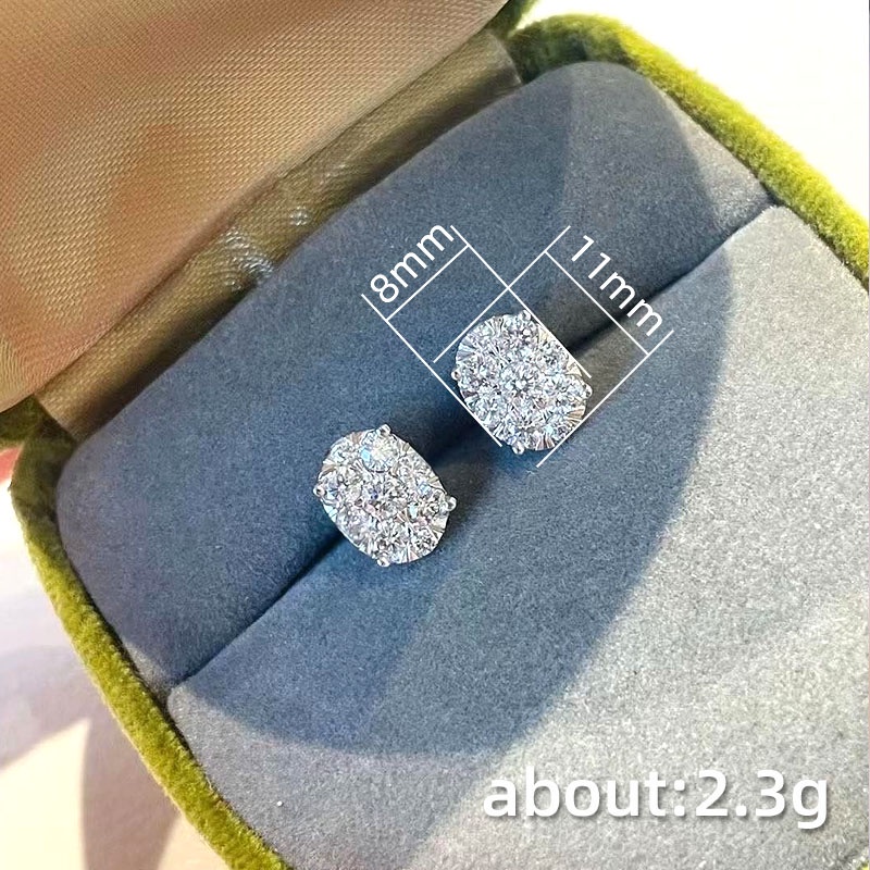 100% 925 เงินสเตอร์ลิง Bling Cubic Zirconia ต่างหูสตั๊ดสําหรับวัยรุ่นอเนกประสงค์รูปไข่เจาะหูอุปกรณ์เสริมของผู้หญิงอินเทรนด์เครื่องประดับ