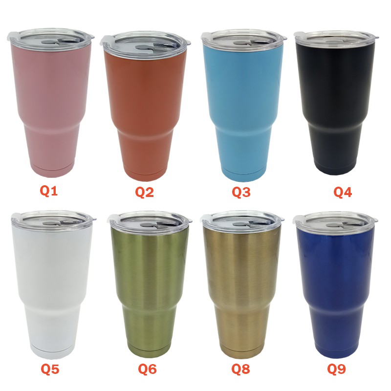 HANGROO  R Q C แก้วน้ำสแตนเลสขอบเงิน เก็บความเย็นความร้อน ขนาด 30 OZ.