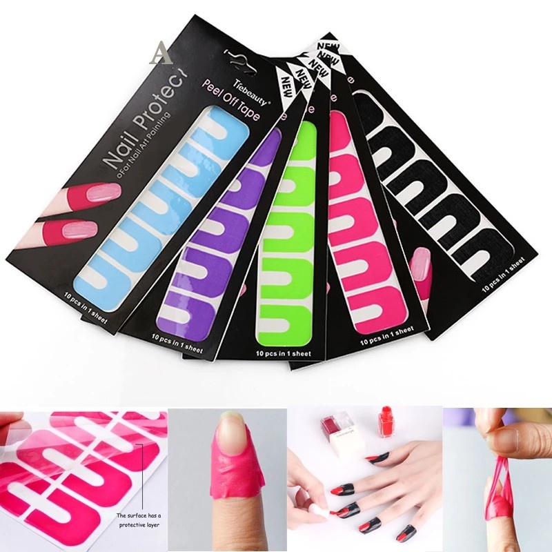 สติกเกอร์เทป รูปตัว U ป้องกันการล้น สีดํา สีขาว สีชมพู แบบสร้างสรรค์ สําหรับติดตกแต่งเล็บ
