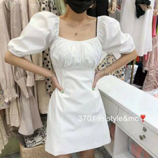 Mini Dress ผ้าพื้น คอเหลี่ยม อกขยุม ผ้าดีมากจะเเม่ ซิปหลัง #งานนำเข้า