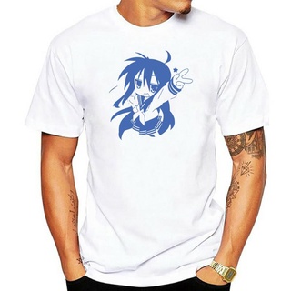เสื้อยืดโอเวอร์ไซส์เสื้อยืดแขนสั้น พิมพ์ลายการ์ตูนอนิเมะ Konata Izumi Lucky Star สีเทา สไตล์ญี่ปุ่น สําหรับผู้ชายS-4XL