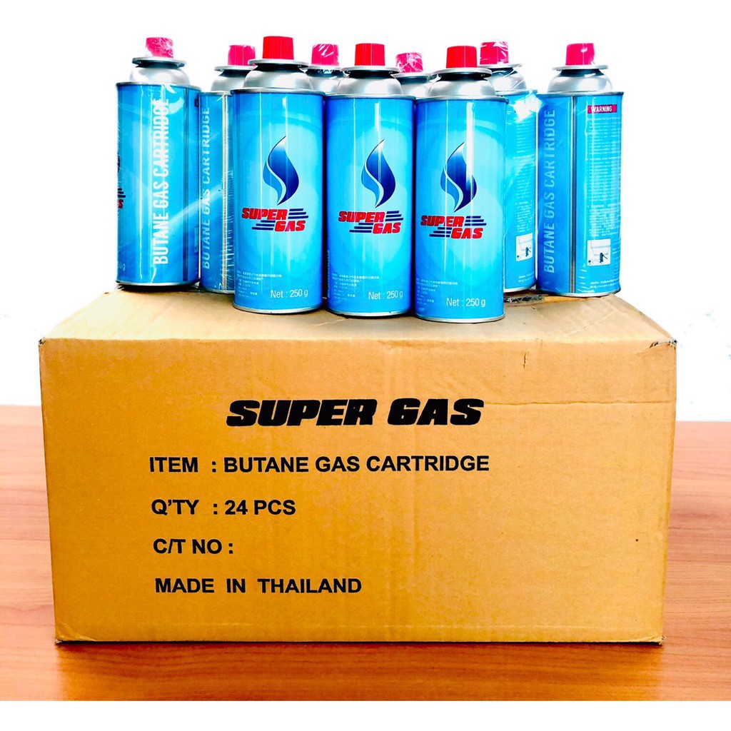 Super Gas แก๊สกระป๋อง (⚡ขายราคาส่ง ซื้อยกลัง) ความจุก๊าซ 250 กรัม (24