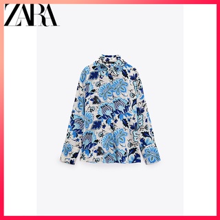 Zara เสื้อเชิ้ตลําลอง พิมพ์ลายดอกไม้ ทรงหลวม แฟชั่นฤดูใบไม้ผลิ 2022