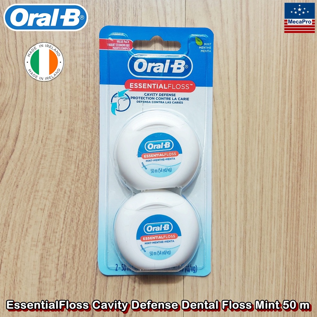 Oral-B® EssentialFloss Cavity Defense Dental Floss Mint 50 m ออรัลบี ไหมขัดฟัน เอสเซนเชียลฟรอส 50 เมตร