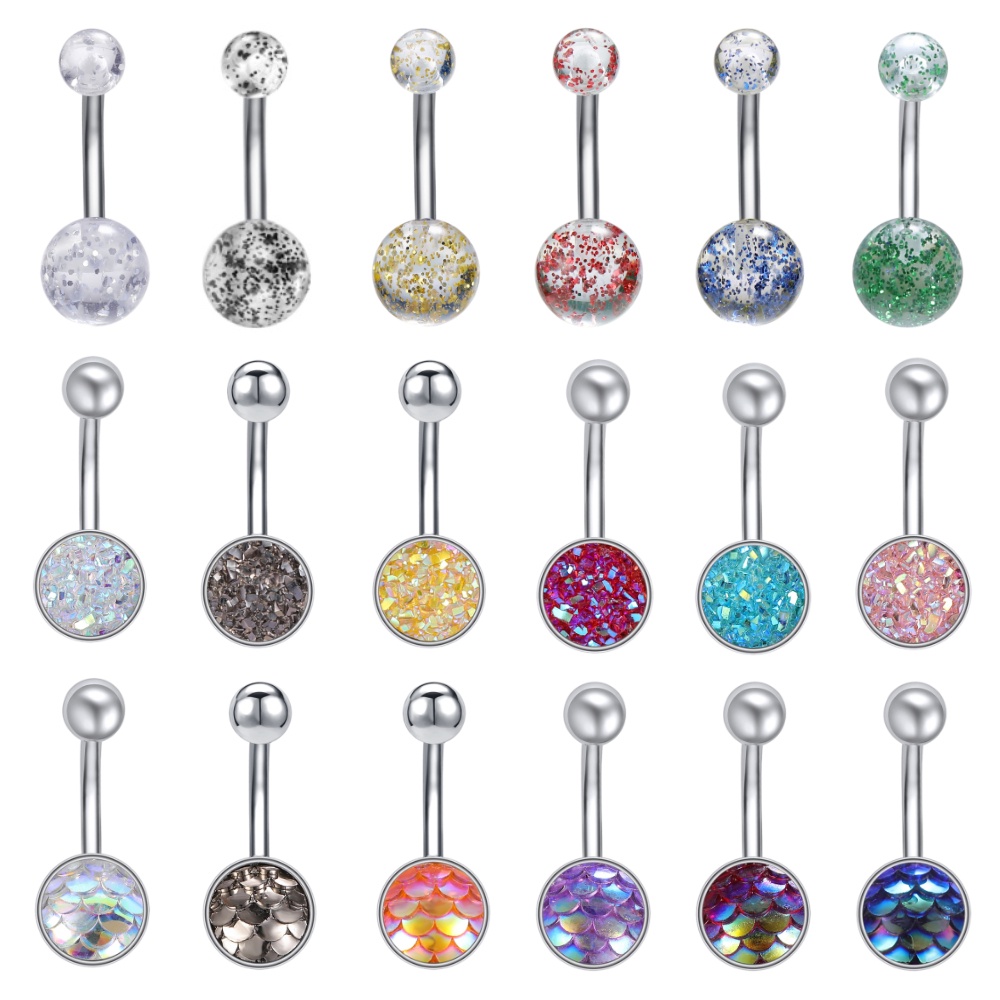 1 Pc Acrylic Belly Rings 7 Colors Navel Piercings Stainless Steel Belly Rings Crystal Navel Piercing
