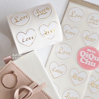 🔥พร้อมส่ง🇹🇭🔥 สติ๊กเกอร์ "Love" ไดคัทคละทรงวงกลม+รูปหัวใจ♥