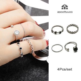 Retro 4pcs/set Silver Ring Set for Women Fashion Knuckle Rings Gift