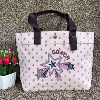 TOTE WITH FLORAL DITSY PRINT AND STAR (COACH F55598) LIGHT PINK MULTI/SILVER