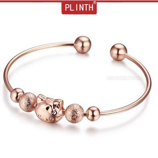 PLINTH สร้อยข้อมือเงินแท้ 925 ดอกกุหลาบเปิดทรายลูกปัดรูปการ์ตูนหัวแมว1821