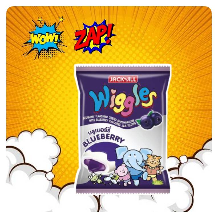 ☘️ นึกถึง ขนมย้อนวันวาน นึกถึง 1 ห่อ x 24 ชิ้น pudding jellies blueberry marshmallow wiggles วิกเกิล