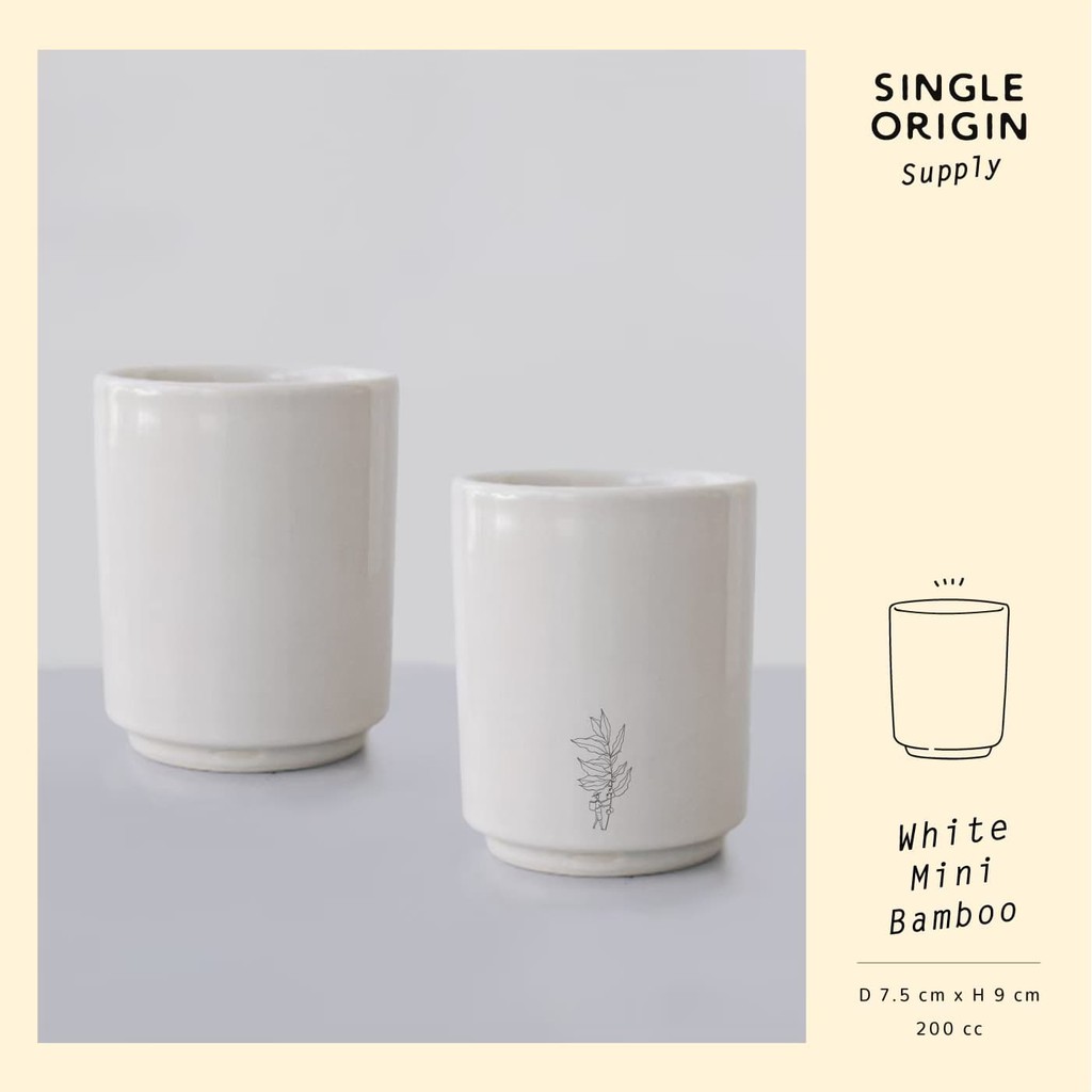 แก้วเซรามิค - White Mini Bamboo Ceramic Cup With Logo Screen (200cc) (ทรงกระบอกมินิแบมบู มีลาย)