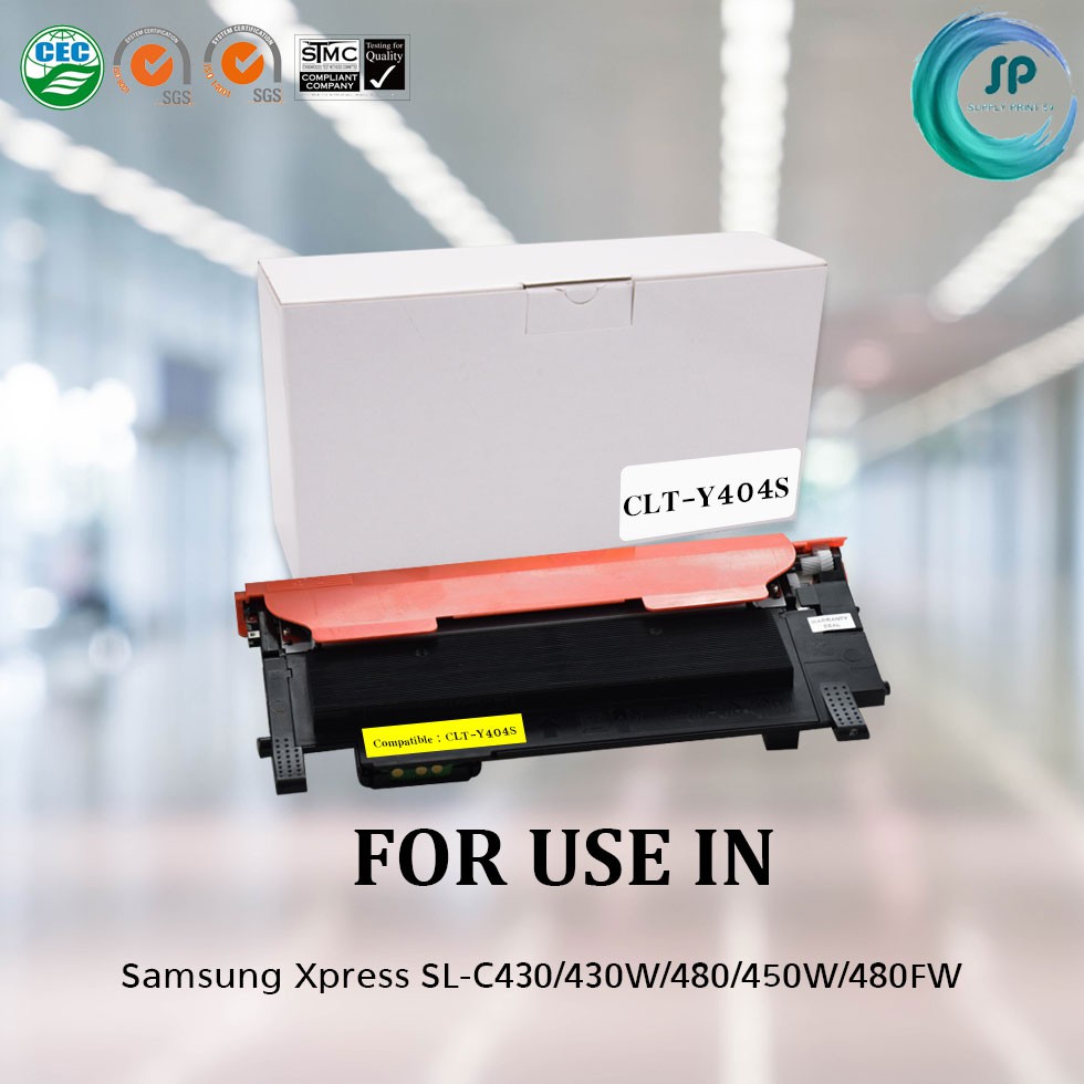 ตลับหมึกเลเซอร์เทียบเท่า Samsung CLT-Y404S (Y) สำหรับเครื่องพิมพ์ Samsung Xpress SL-C430/430W/480/48